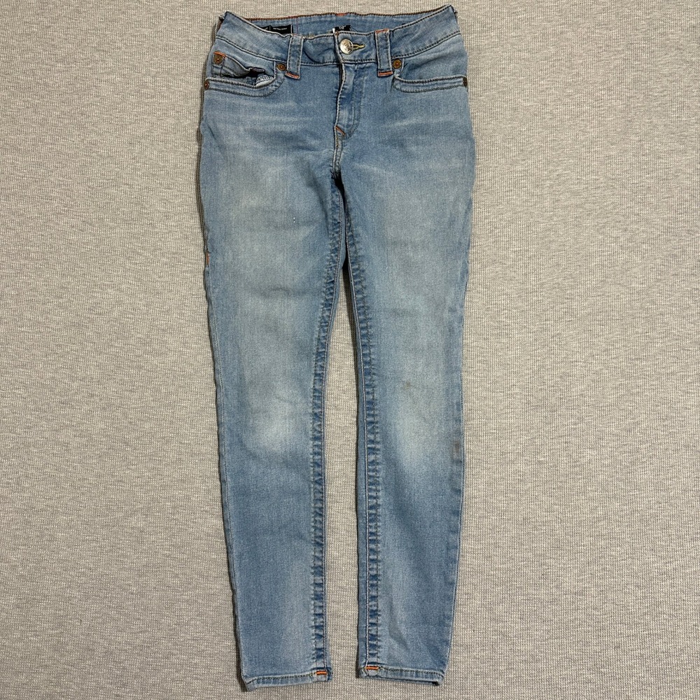 True Religion Jennie Curvy Mid Rise Skinny Jeans Light Wash Blue Womens Size 28
